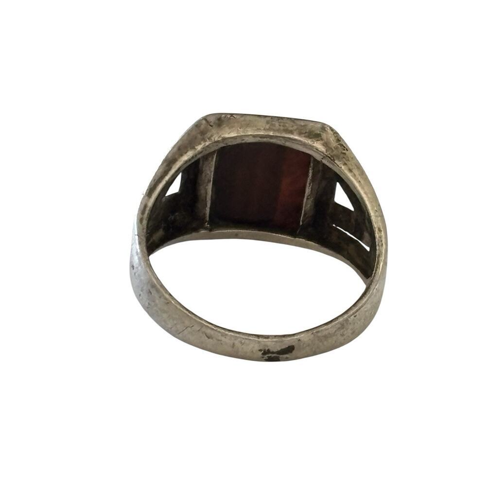Henry Griffith & Sons British Vintage Signet Ring 925 Silver Brown Agate Size 10 - Picture 4 of 9